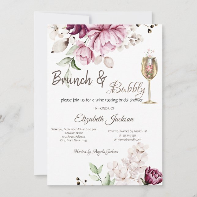 Violet Flowers Brunch & Bubbly Bridal Shower Invitation (Front)