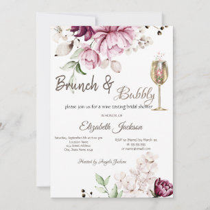Violet Flowers Brunch & Bubbly Bridal Shower Invitation