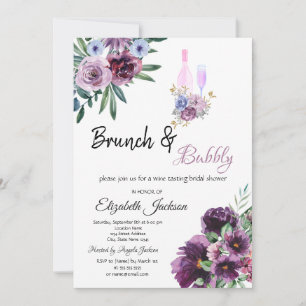 Violet Flowers Brunch & Bubbly Bridal Shower Invitation