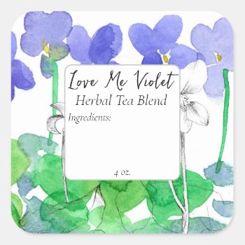 Violet Flowers Herbal Tea Blend Blank Square Sticker by CountryGarden at Zazzle