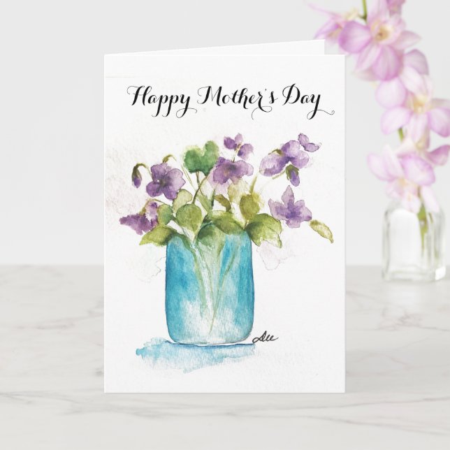 Violet Flowers in a Jar - Mother's Day Card  (Orchid)
