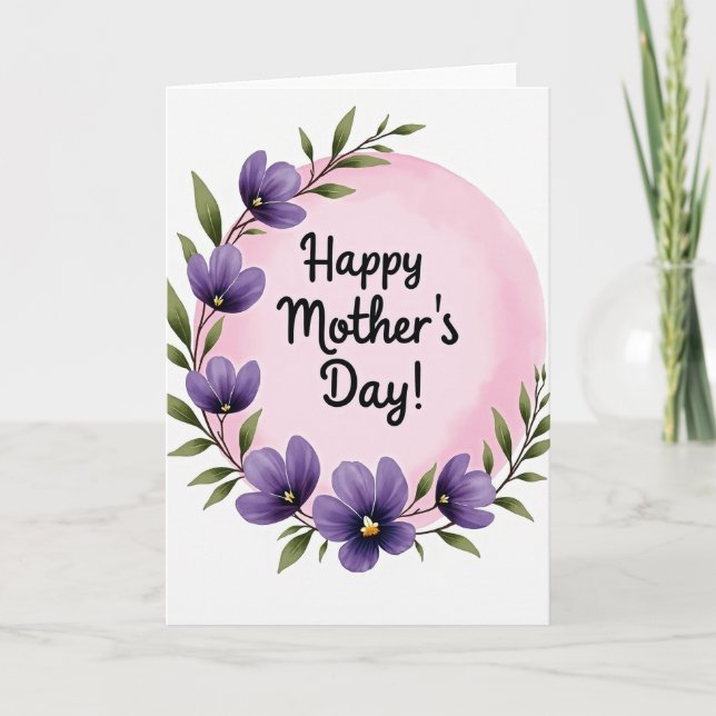 Violet Flowers Mothers Day Card (Front)