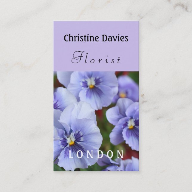 Violet flowers photography, florist business card (Front)