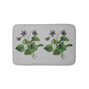 Violet Flowers Pretty Floral Botanical Nature Gray Bath Mat