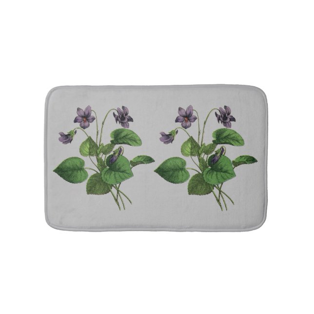 Violet Flowers Pretty Floral Botanical Nature Gray Bath Mat (Front)