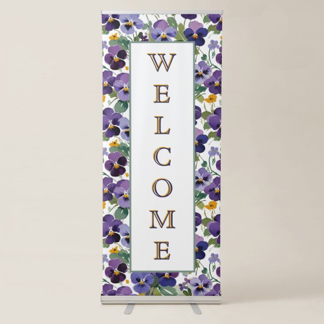 Violet Flowers Purple Floral Pretty Welcome Retractable Banner (Front)