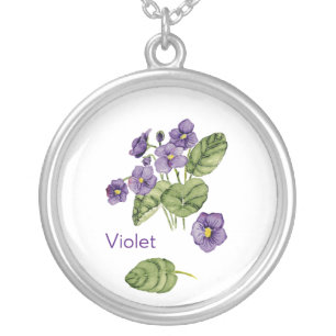 violet flowers purple watercolor Necklace