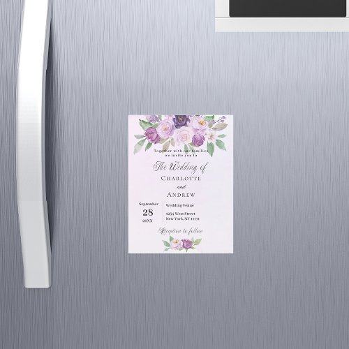 Violet flowers roses greenery luxury wedding magnetic invitation
