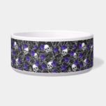 Violet flowers, skulls and lace  bowl<br><div class="desc">Violet flowers,  skulls,  and lace dog bowl , with gothic design.</div>