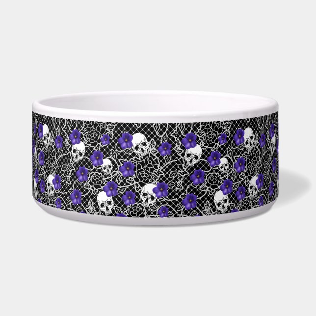 Violet flowers, skulls and lace  bowl (Front)