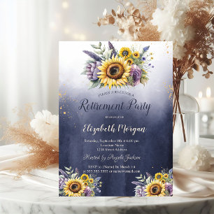 Violet Flowers Sunflowers Ombre Blue Retirement Invitation