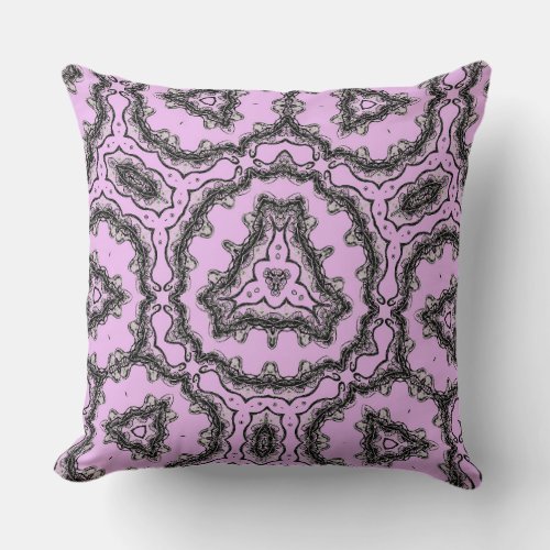 Violet Fluted Flower Kaleidoscope design Throw Pillow