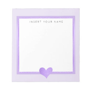 Violet Foil Heart Personalized Notepad 5.5" x 6"