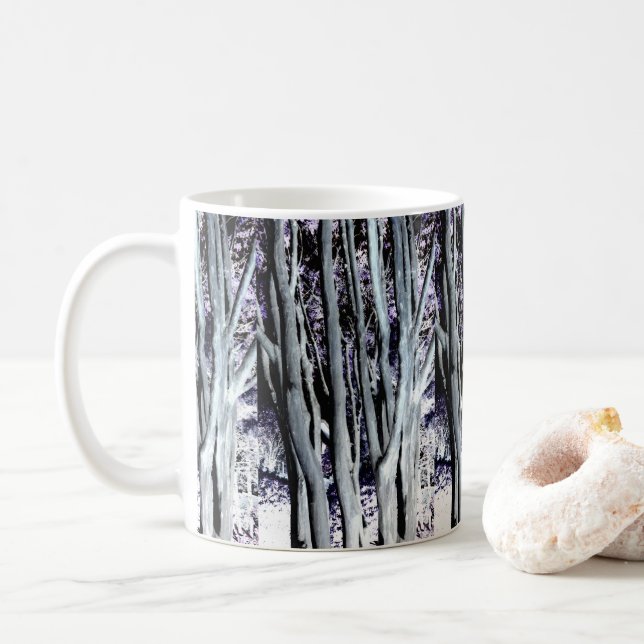 Violet Forest Tree Purple Gray Art Photography Coffee Mug (With Donut)