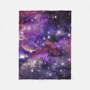 Violet Galaxy Milky Way With Planet Fleece Blanket