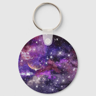 Violet Galaxy Milky Way With Planet Keychain