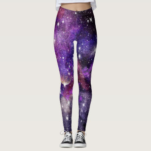Violet Galaxy Milky Way With Planet Leggings