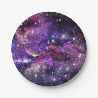 Violet Galaxy Milky Way With Planet Paper Plates