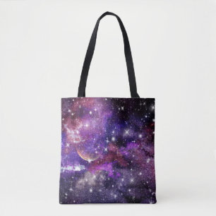 Violet Galaxy Milky Way With Planet Tote Bag