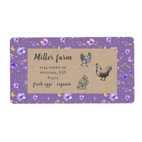 violet garden floral rustic script egg carton labe label