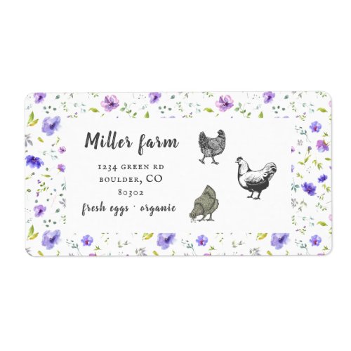 violet garden floral rustic script egg carton labe label