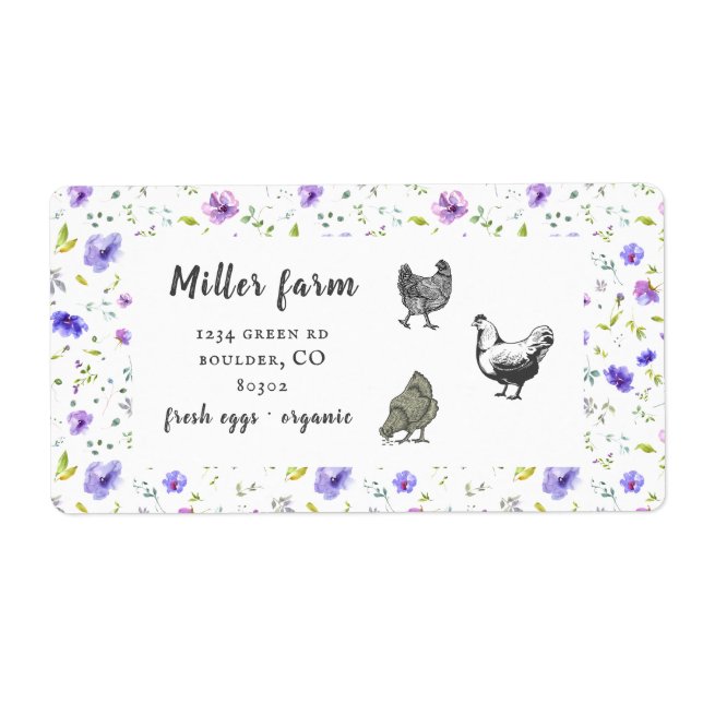violet garden floral rustic script egg carton labe label (Front)