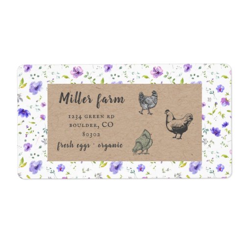 violet garden floral rustic script egg carton labe label