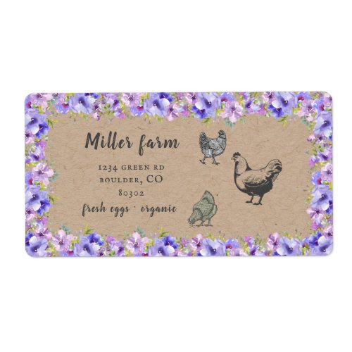 violet garden floral rustic script egg carton label