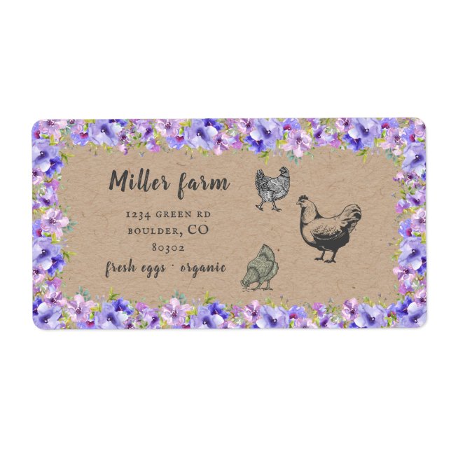 violet garden floral rustic script egg carton label (Front)