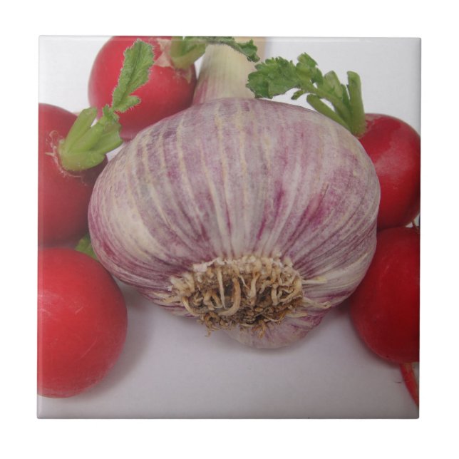 Violet garlic with radish ceramic tile (Front)
