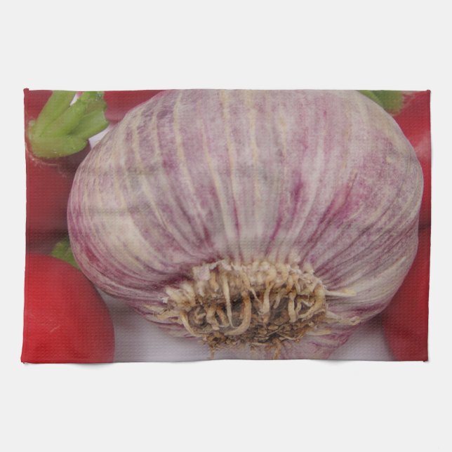 Violet garlic with radish towel (Horizontal)