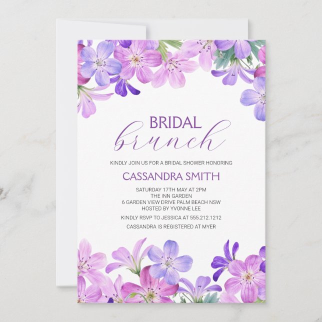 Violet Geranium Bridal Brunch Shower  Invitation (Front)