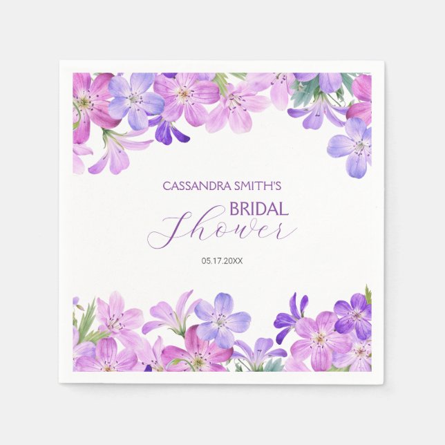 Violet Geranium Bridal Brunch Shower  Napkins (Front)