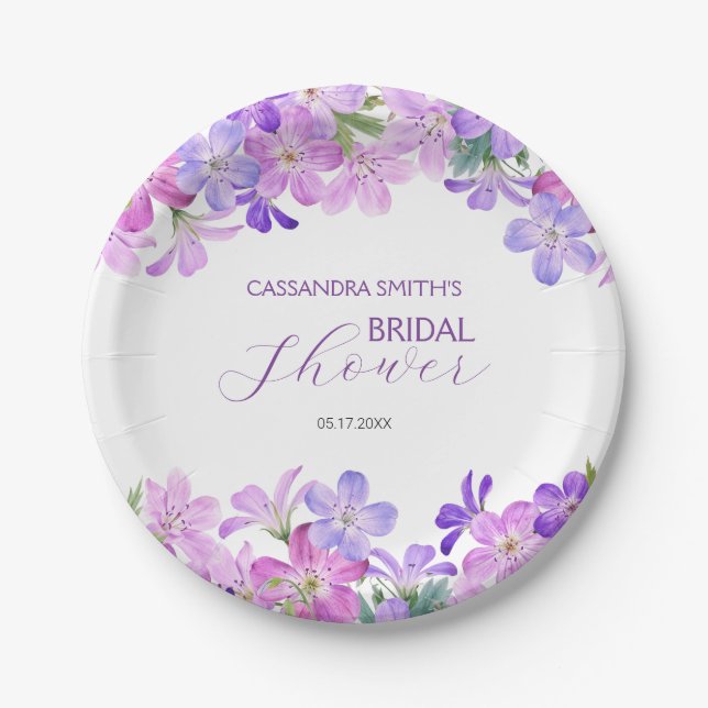 Violet Geranium Bridal Brunch Shower  Paper Plates (Front)