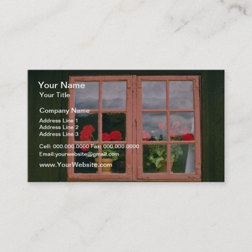 Violet Geraniums In The Window Of A Traditional Ho Business Card Templates