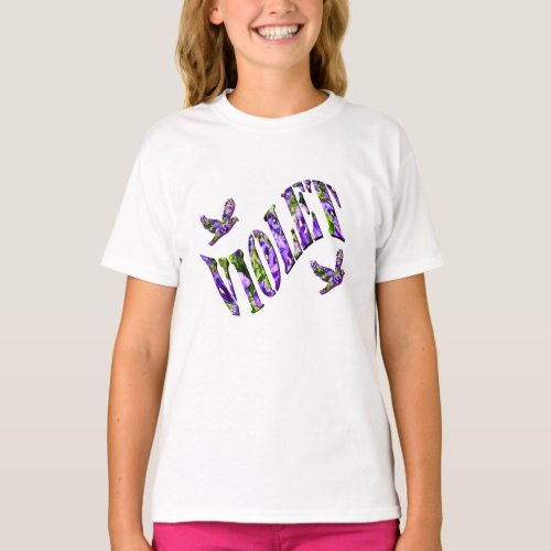 Violet Girls Name Made With Purple Pansies T_Shirt
