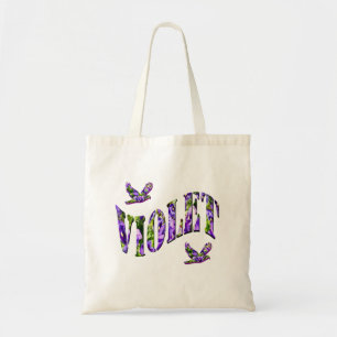 Violet, Girls Name Made With Purple Pansies, Tote Bag