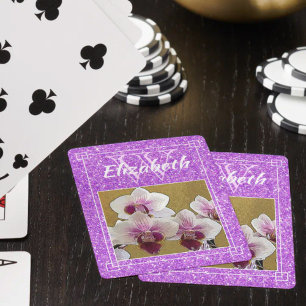 Violet Girly Glitter Initial Monogram Custom Photo Poker Cards