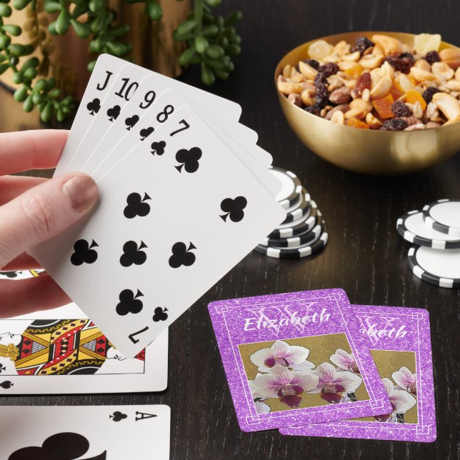 Violet Girly Glitter Initial Monogram Custom Photo Poker Cards (In Situ)