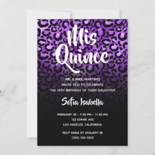 Violet Glam Leopard Spots Black Ombre Mis Quince Invitation