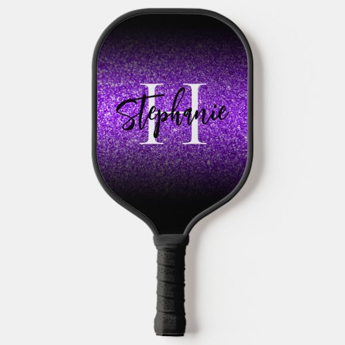 Violet Glitter Black Edge Ombre Monogrammed Pickleball Paddle