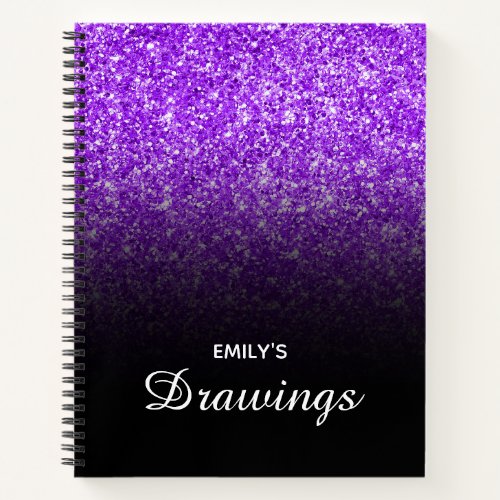 Violet Glitter Black Ombre Personalized Drawing Notebook