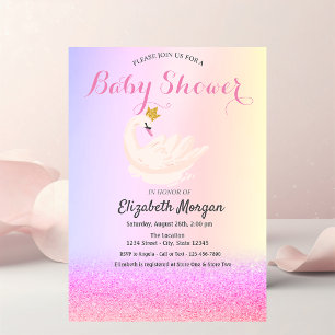 Violet Glitter Bokeh,Swan Crown Baby Shower Invitation