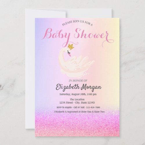 Violet Glitter BokehSwan Crown Baby Shower   Invitation