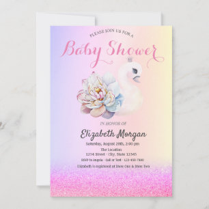 Violet Glitter Bokeh,Swan Flower Baby Shower Invitation