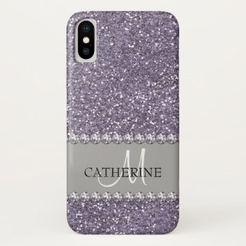 Violet Glitter  Diamond Gems  Name And Monogram Iphone X Case by CoolestPhoneCases at Zazzle