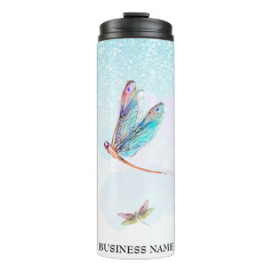 *~* Violet Glitter Dragon Fly Girly Aqua Thermal Tumbler