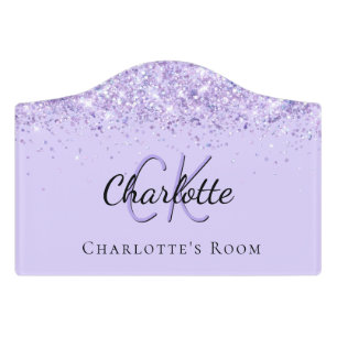 Violet glitter dust monogram name door sign