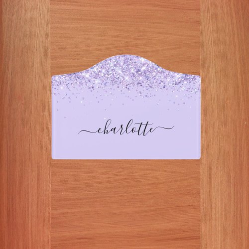 Violet glitter dust monogram name script door sign