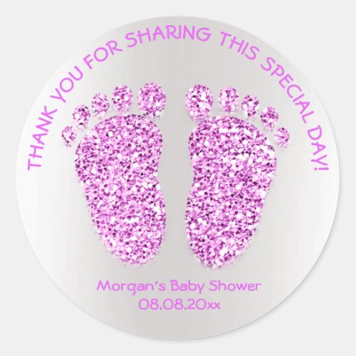 Violet Glitter Feet Baby Shower Favor Thank You Classic Round Sticker
